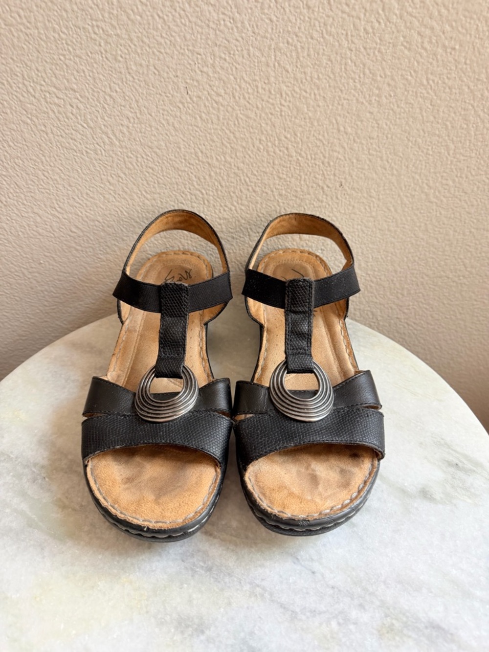 Women’s Black T-Strap Comfort Sandals